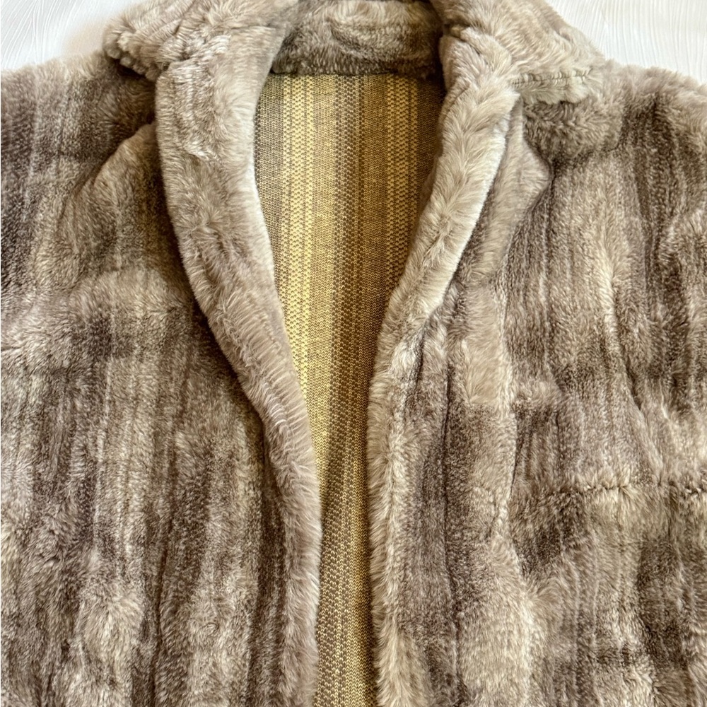 VTG Handmade Faux Fur Coat 60s 70s Brown Striped Lining MobWife Old Hollywood L